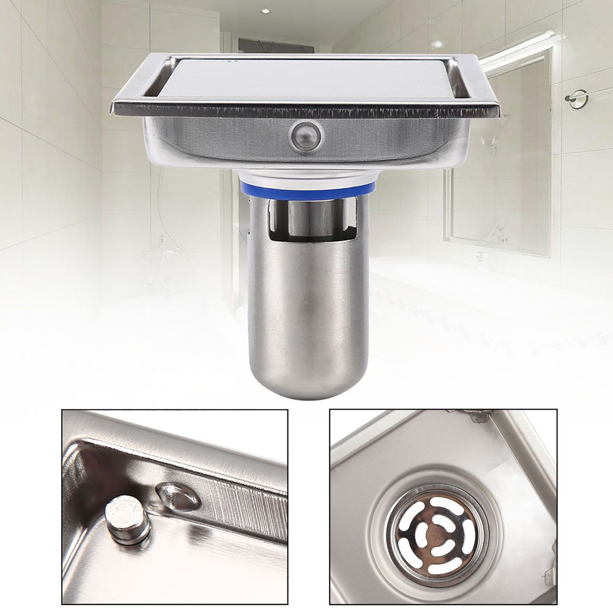 304 Stainless Steel 110 X 110mm Bathroom Shower Tile Insert Square Shower Floor Drain Strainer