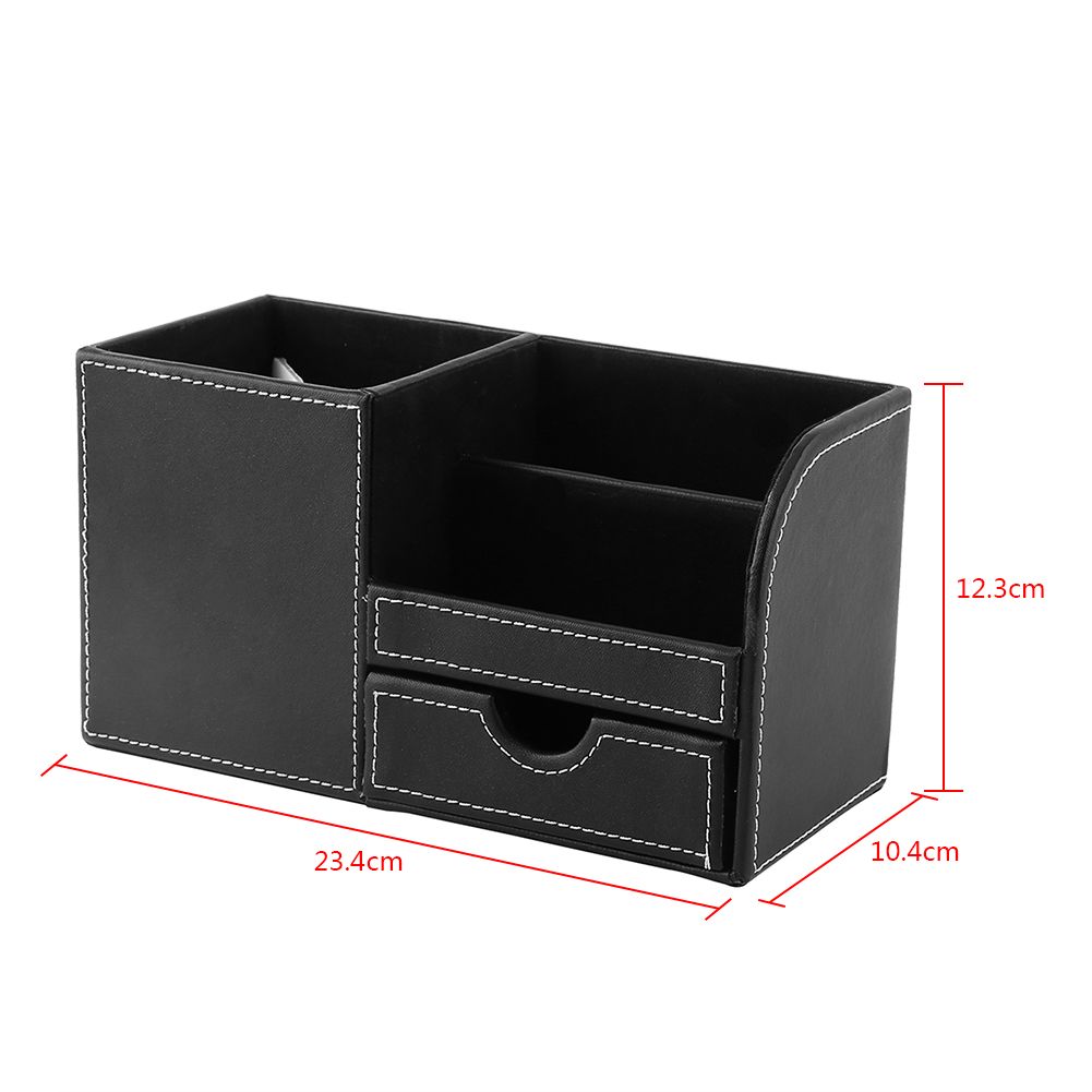 1Pc Wooden Leather Multifunction Desk Stationery Organizer Storage Box Pen Pencil Holder Case