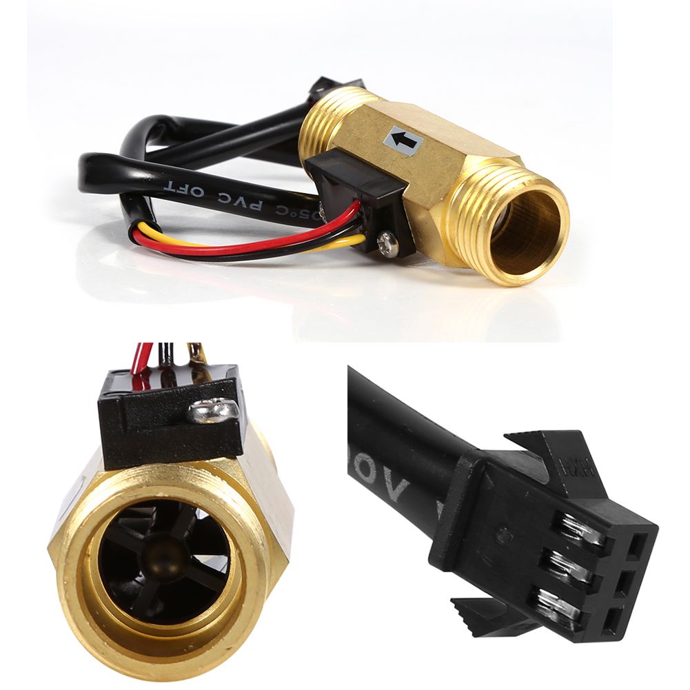1Pc New G1/2" Copper Hall Effect Liquid Water Flow Sensor Switch Flowmeter Meter 1-30L/min