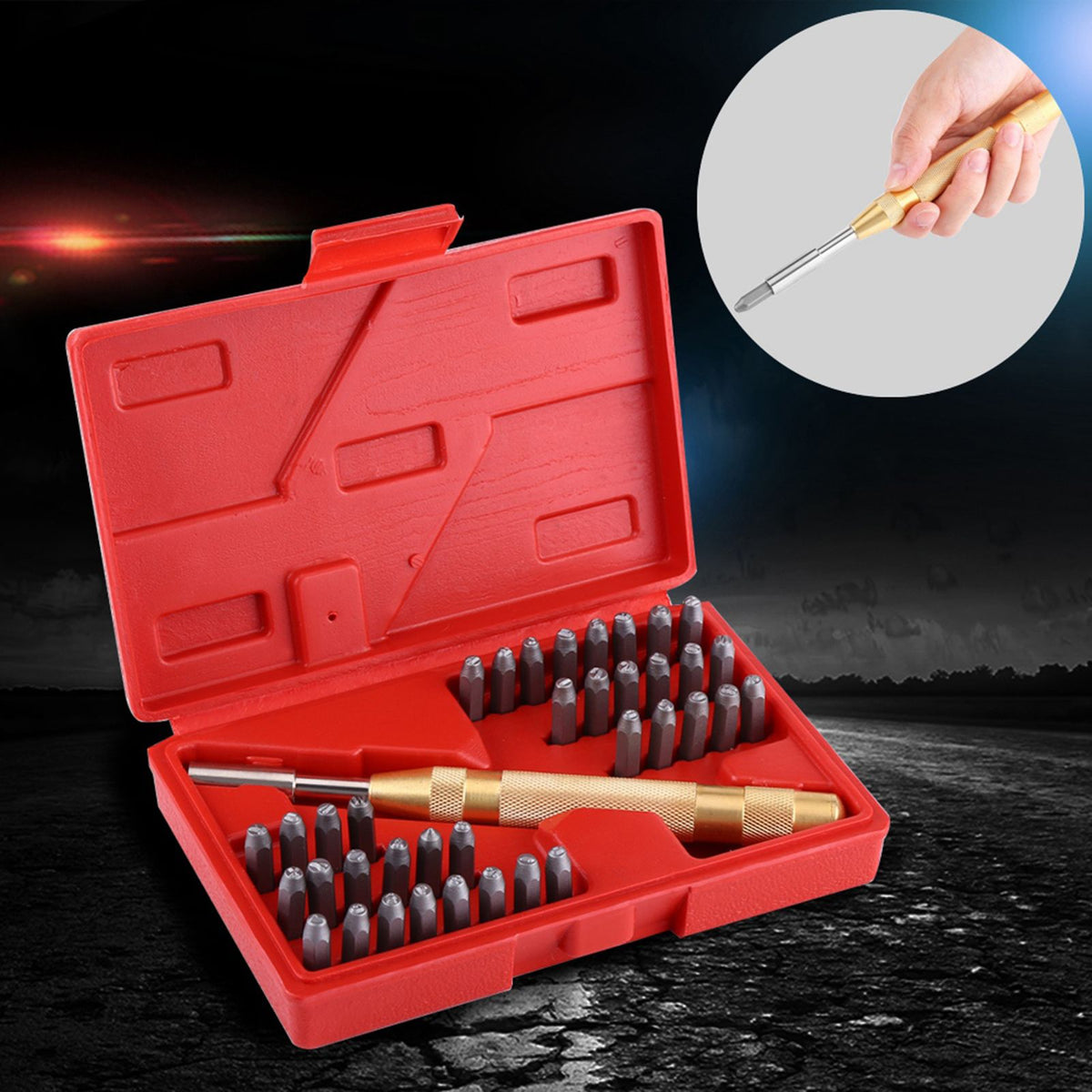 38pc Automatic Letter Number Stamping Metal Punch Stamp Set Tool Kit for Plastics Leather Mark
