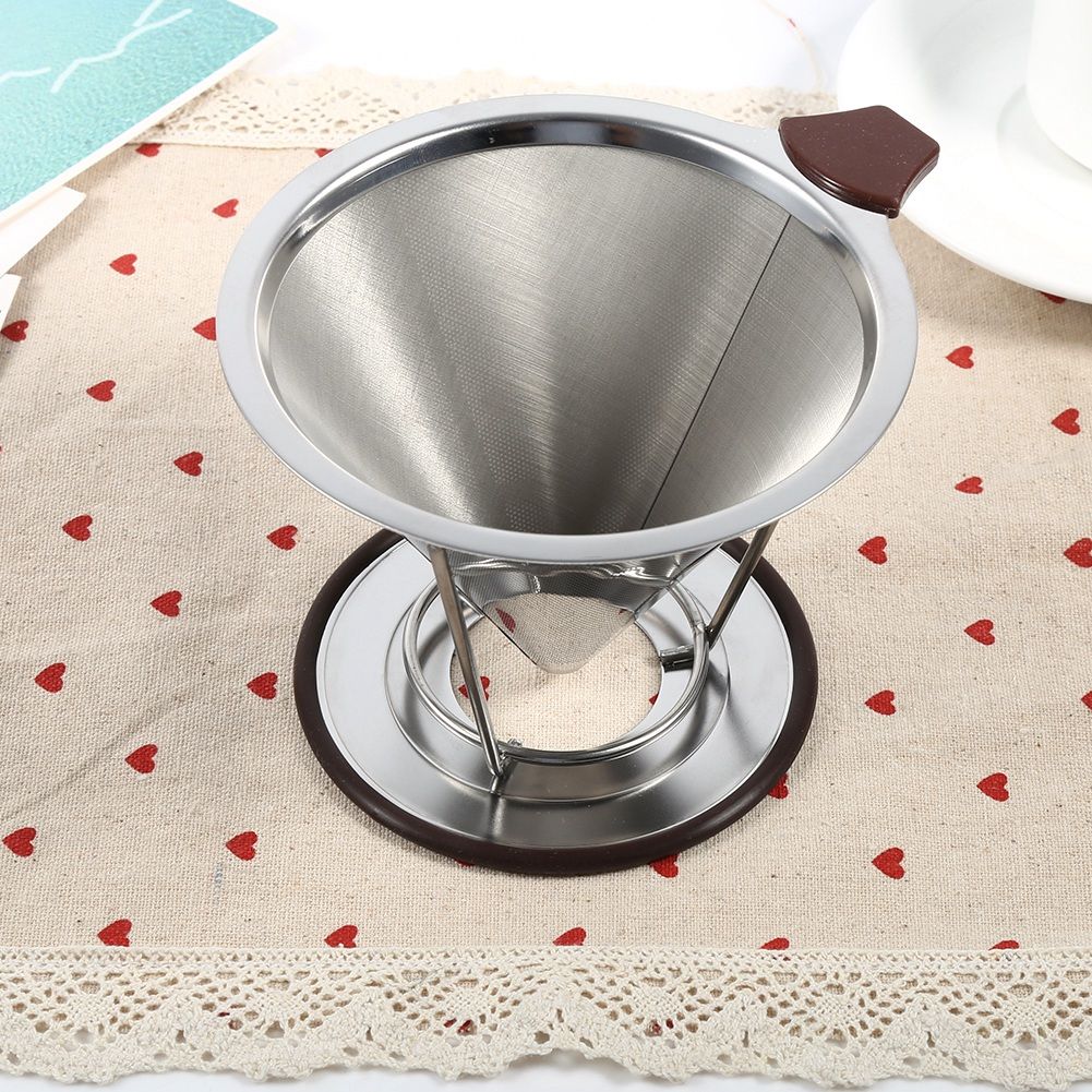 1x Portable 304 Stainless Steel Drip Dripper Double Layer Mesh Coffee Cone Filter Holder Infuse