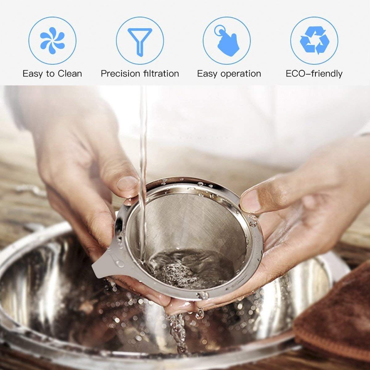 1x Portable 304 Stainless Steel Drip Dripper Double Layer Mesh Coffee Cone Filter Holder Infuse