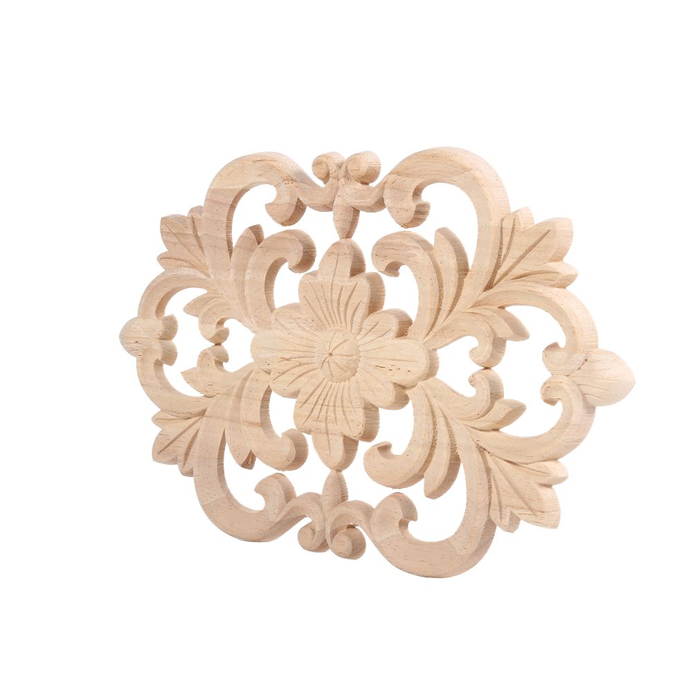 1Pc Wood Carved Onlay Applique Unpainted Furniture for Home Door Cabinet Decoration (22 x 14cm)