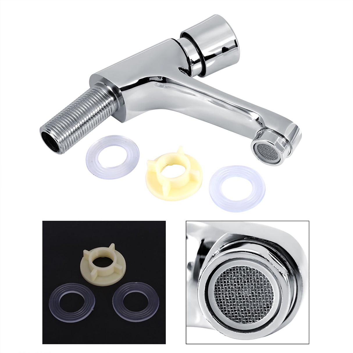 Public Ktchen Bathroom Chrome Plated Self Closing Water Saving Time Delay Basin Sink Tap Faucet Female Thread G1/2