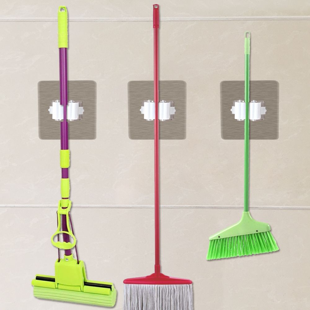 Mop Broom Gripper Holder Hooks, Strongest Adhesive Wall Mounted Umbrella Hanger, Cleaning Tools