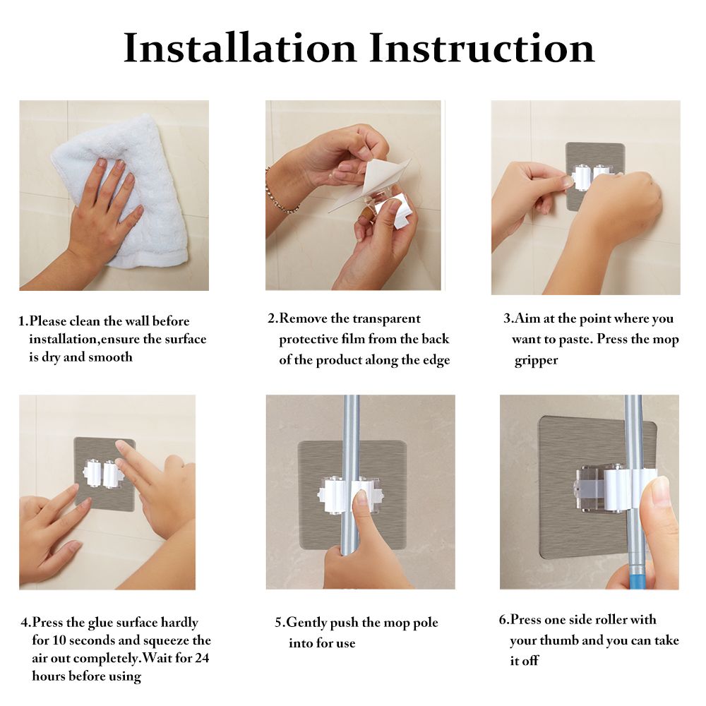 Mop Broom Gripper Holder Hooks, Strongest Adhesive Wall Mounted Umbrella Hanger, Cleaning Tools
