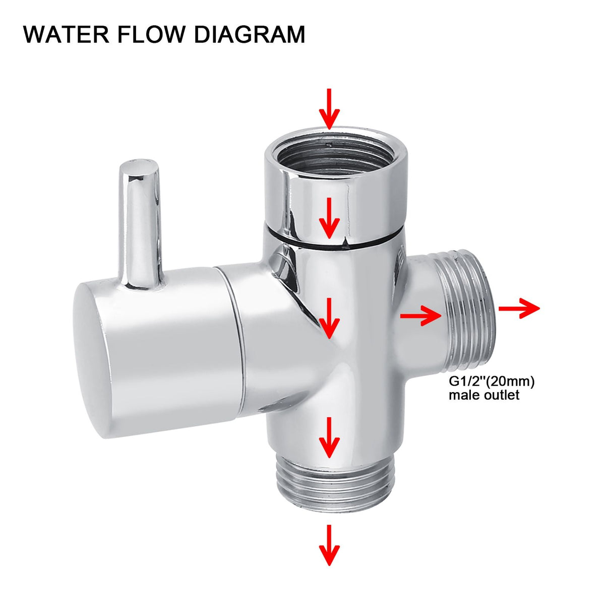 3-Way T Shape Diverter Shut Off Valve Shower Toilet Bidet Sprayer Water Adapter Chrome Color