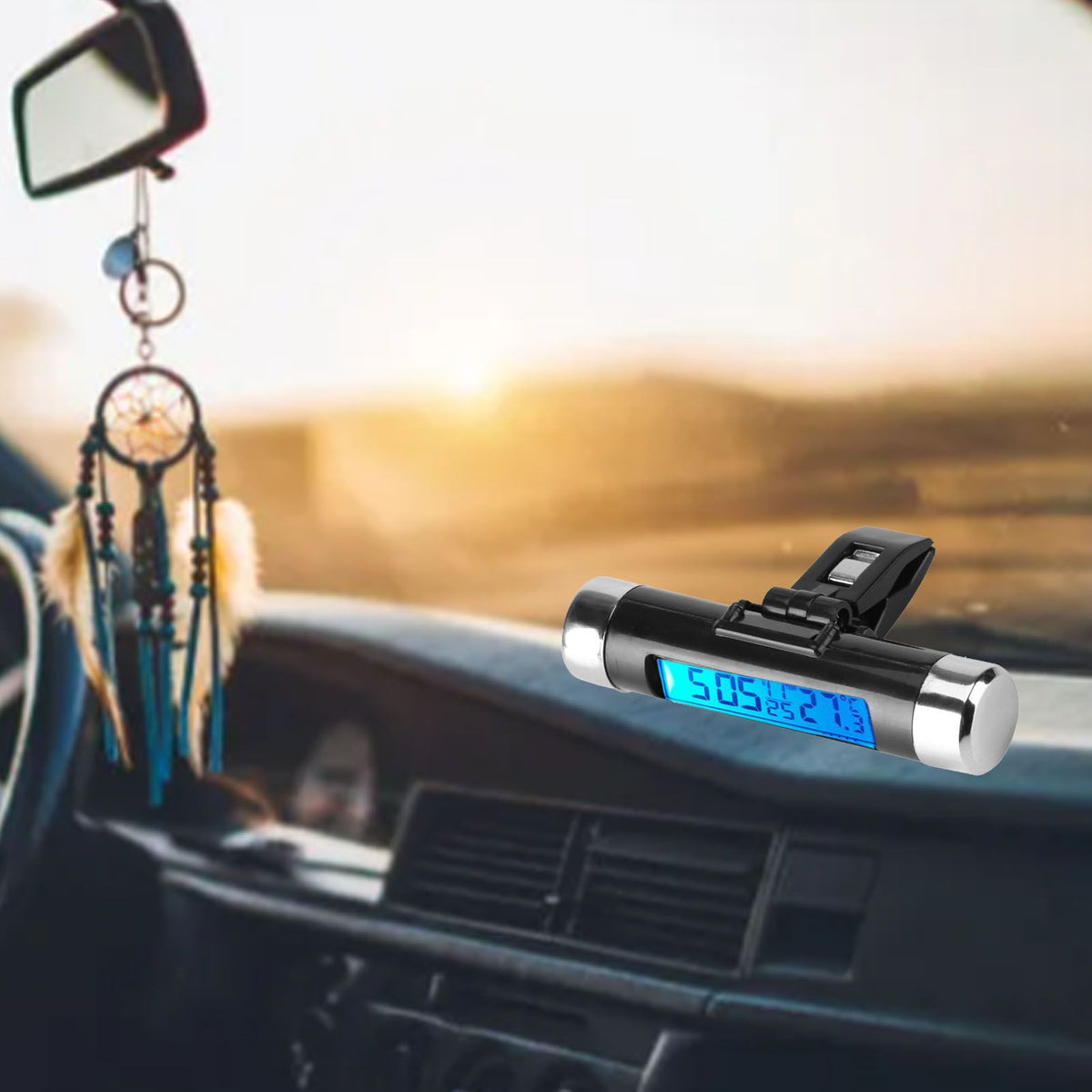 Clip On Truck Car LCD Thermometer Automotive Digital Backlight Clock Monitor Blue Backlight