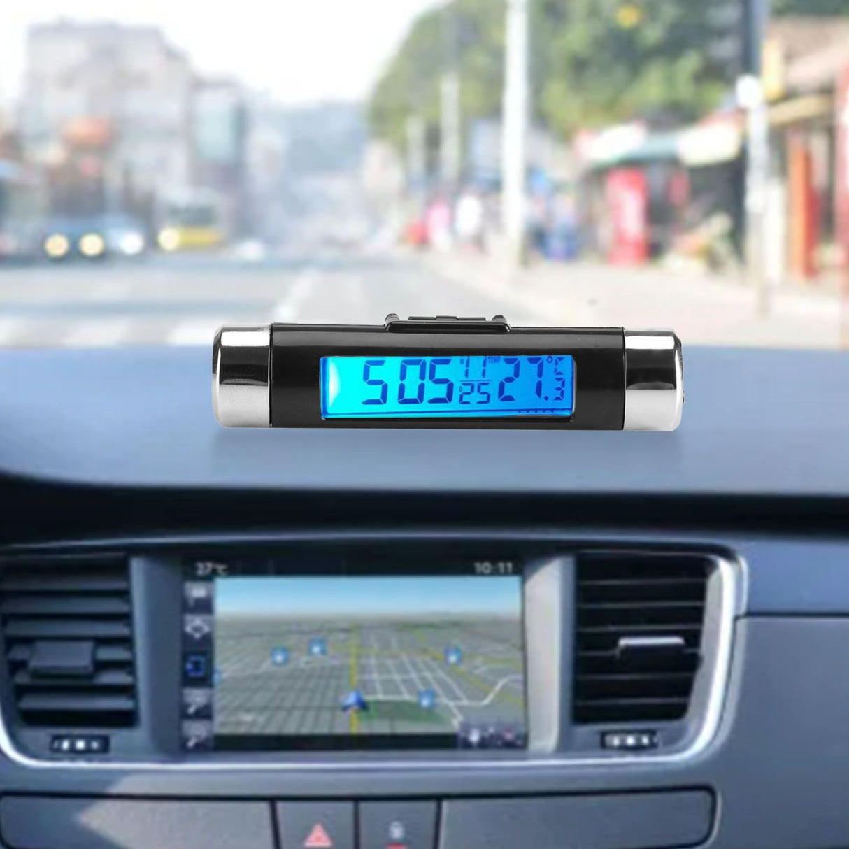 Clip On Truck Car LCD Thermometer Automotive Digital Backlight Clock Monitor Blue Backlight