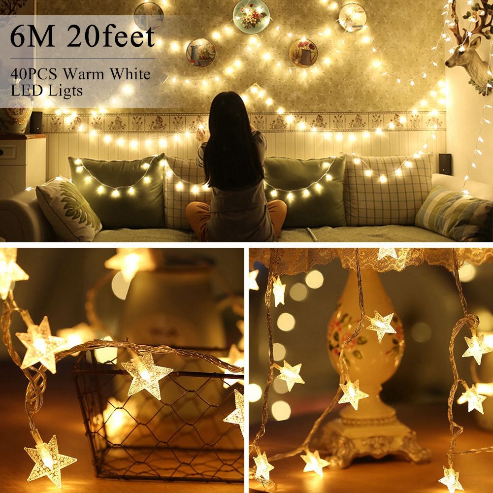 Battery Operated Led String Lights Ejoyous 6m 19ft 40 star Shape LED Lights Fairy Decorative Li