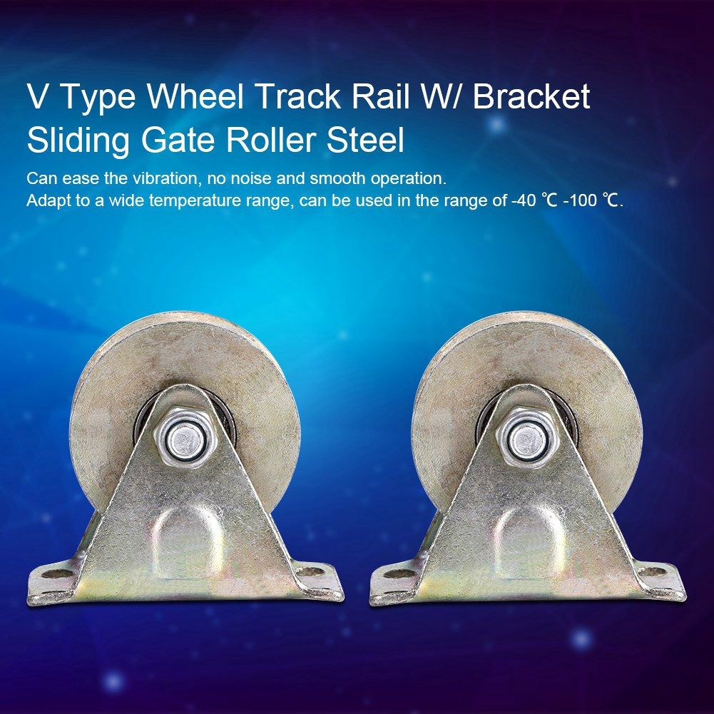 2pcs 2" V Type Wheel Track Rail W/ Bracket Sliding Gate Roller Steel