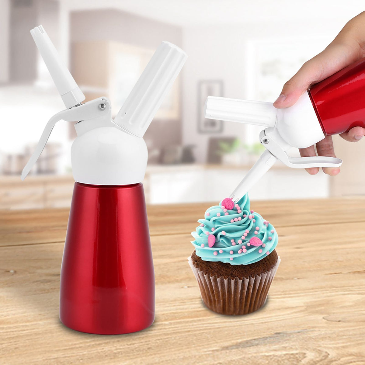 250mL Portable Red Aluminum Whipped Dessert Cream Butter Dispenser Whipper Foam Maker