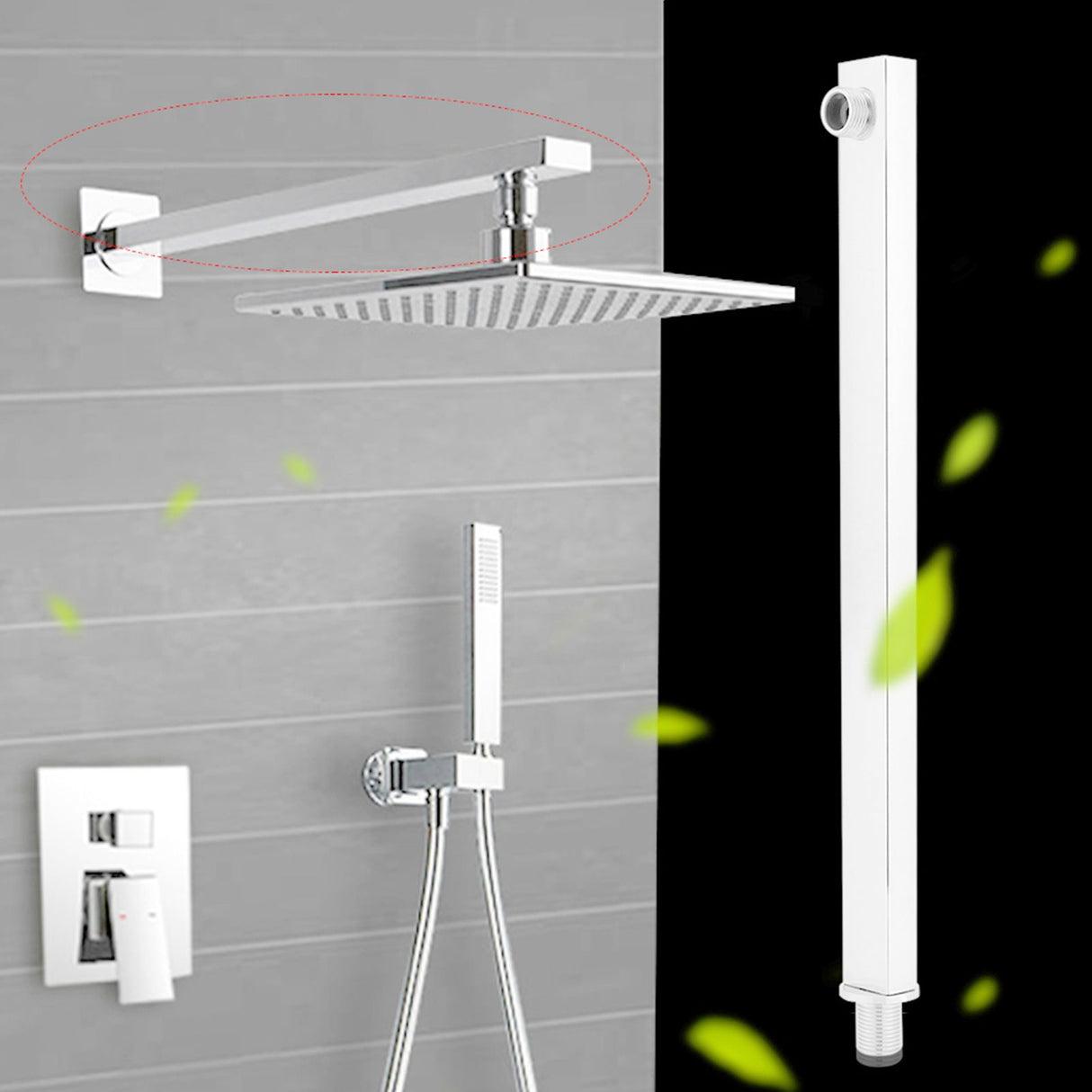 16 Inch Long Polished Stainless Steel Wall Mounted Shower Head Extension Showers Arm