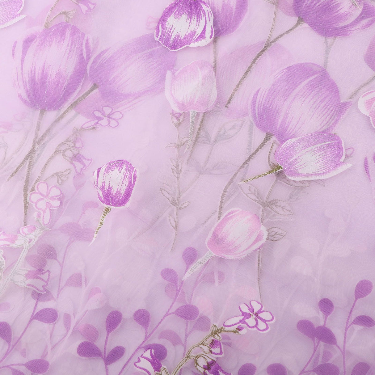 100*200cm Tulips Printing Tulle Curtains Sheer Drape Balcony Window Decoration Purple