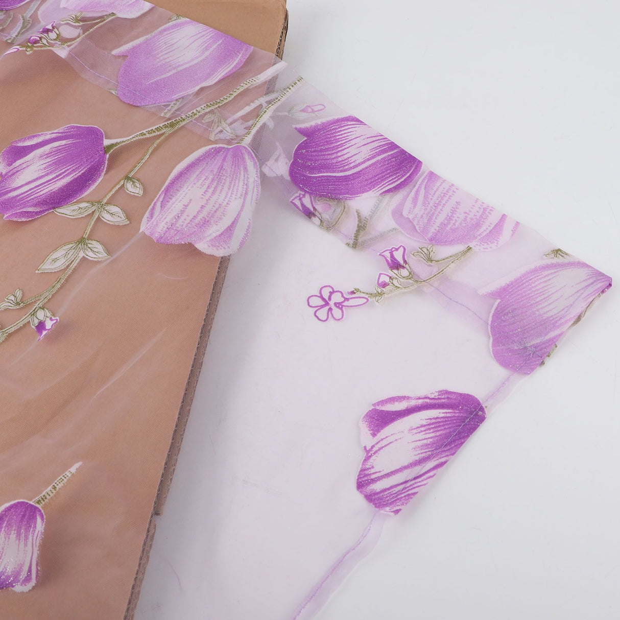 100*200cm Tulips Printing Tulle Curtains Sheer Drape Balcony Window Decoration Purple