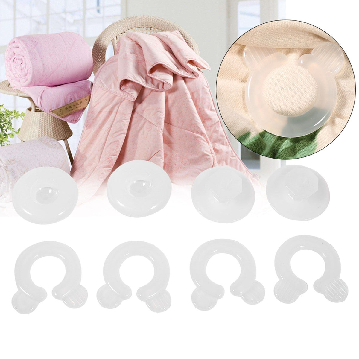4Pcs Bed Duvet Quilt Cover Clips Fasteners Bedroom Bedding Quilts Fixing Holder Gripper Plastic