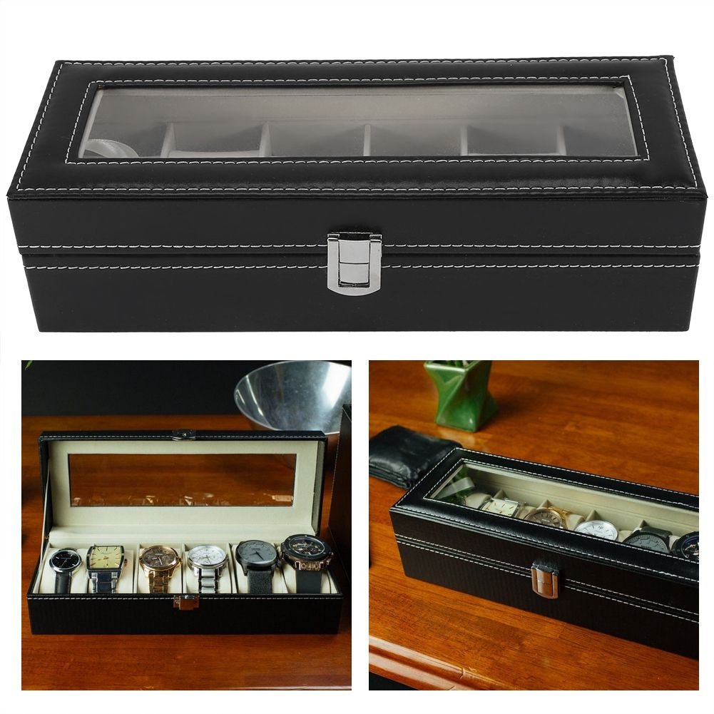 1Pc High Grade 6 Slots PU Leather Box Case For Watch Jewellery Display Storage Organizer Hot