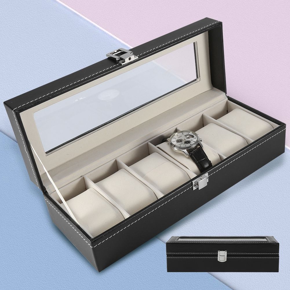 1Pc High Grade 6 Slots PU Leather Box Case For Watch Jewellery Display Storage Organizer Hot