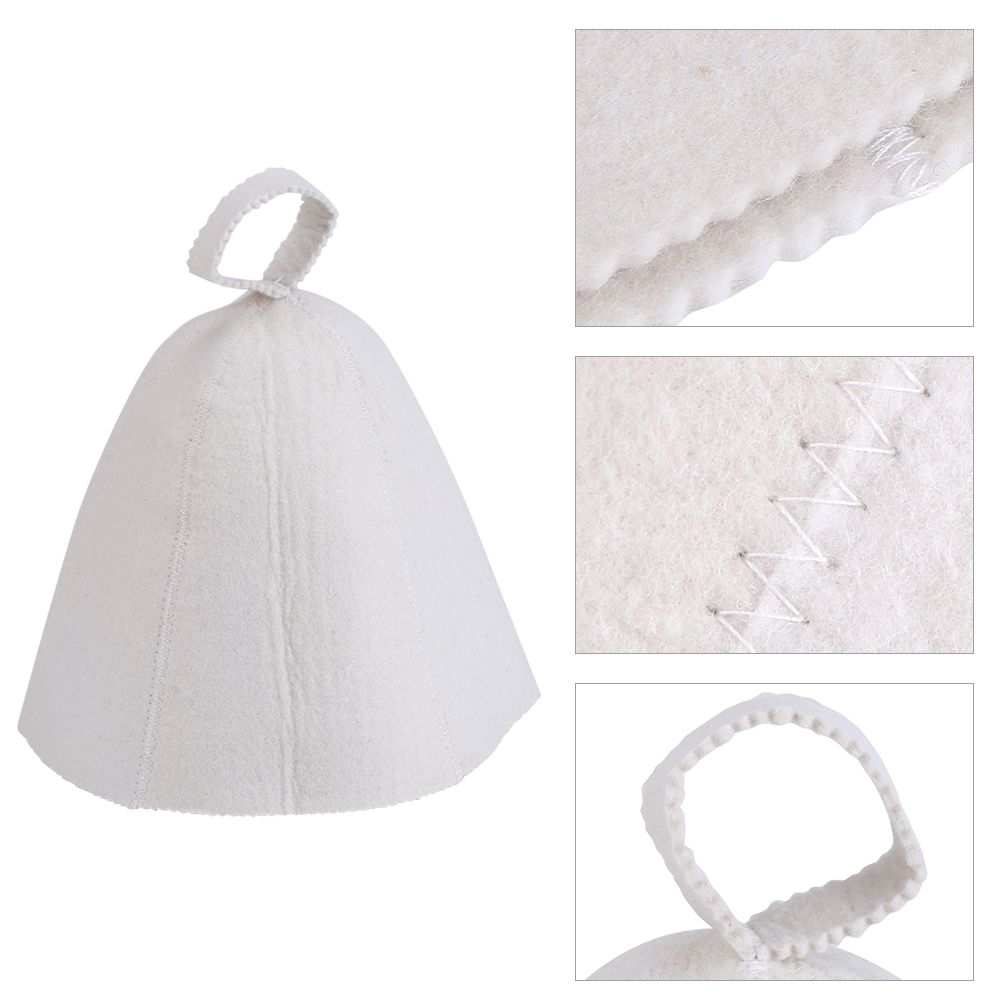 White Wool Felt Sauna Hat Cap for Russian Banya Sauna Hut With Hang Loop Supply