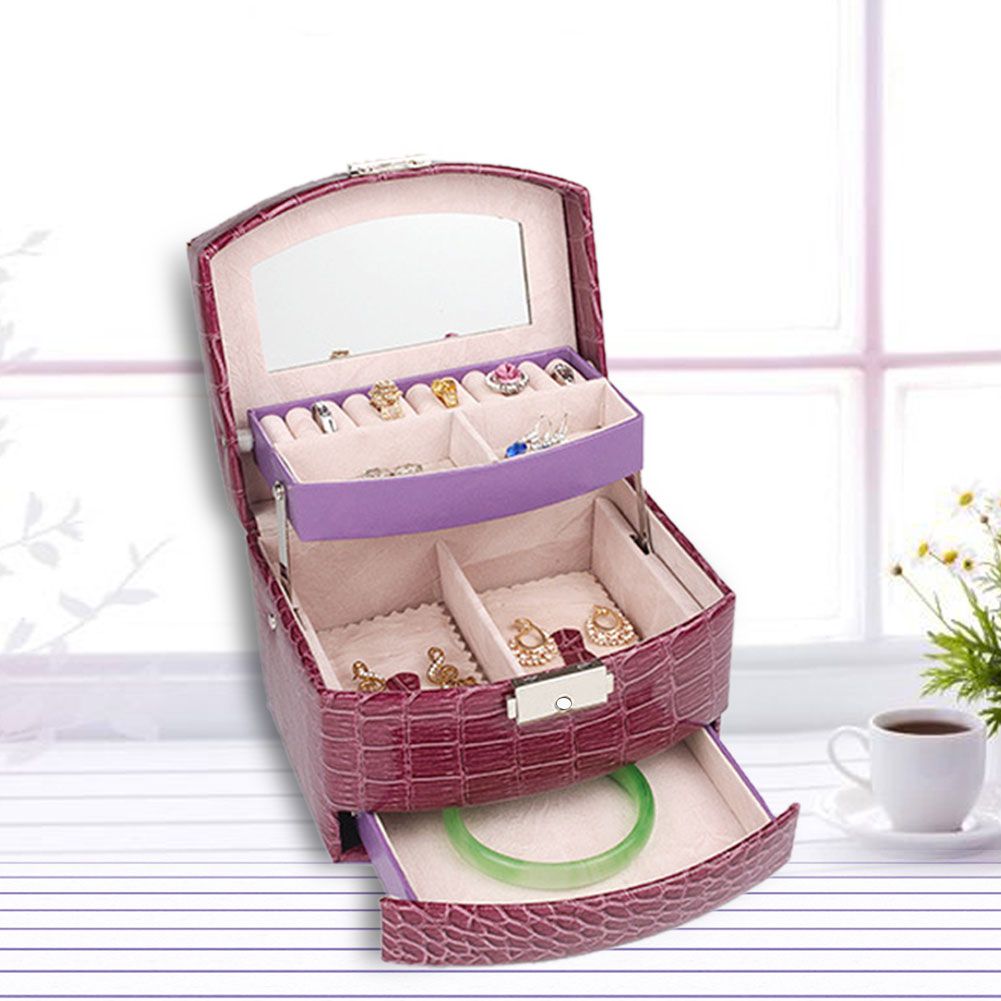 3 Layers Jewelry Necklace Ring Storage Box Case Lady Gift Home Supplies