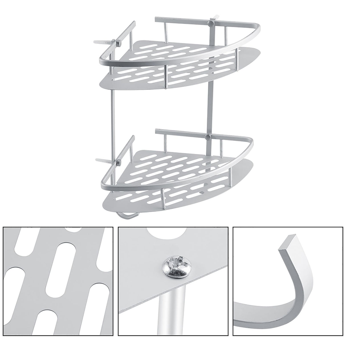 Aluminum Dual Tier Shower Caddy Shelf Bathroom Corner Rack Storage Towel Holder