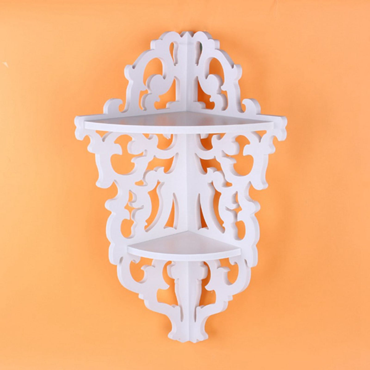 2 Tier Carved Home Bathroom Corner Shower Storage Shelf Rack Stand Display White