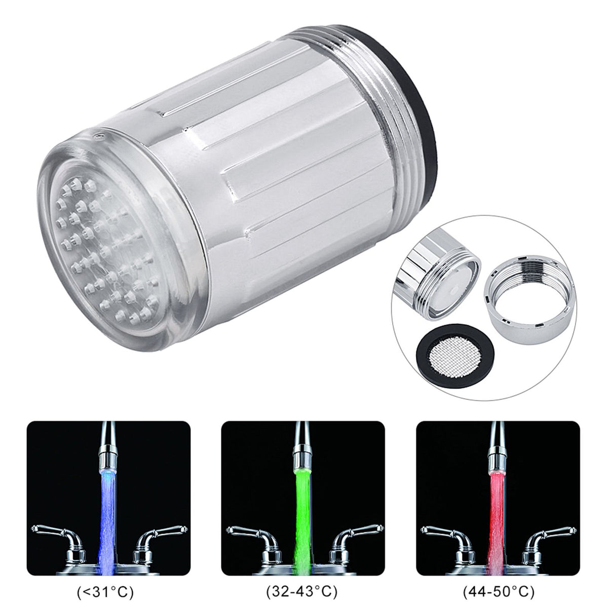 3 Color LED Light Changing Glow Temperature Sensor Shower Stream Water Faucet Tap For Kitchen