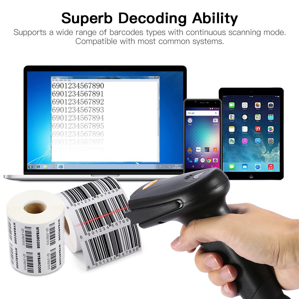 Wireless Barcode Reader Handheld Laser Barcode Reader Both Bluetooth / USB compatible Laser Sca