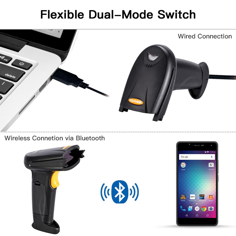 Wireless Barcode Reader Handheld Laser Barcode Reader Both Bluetooth / USB compatible Laser Sca