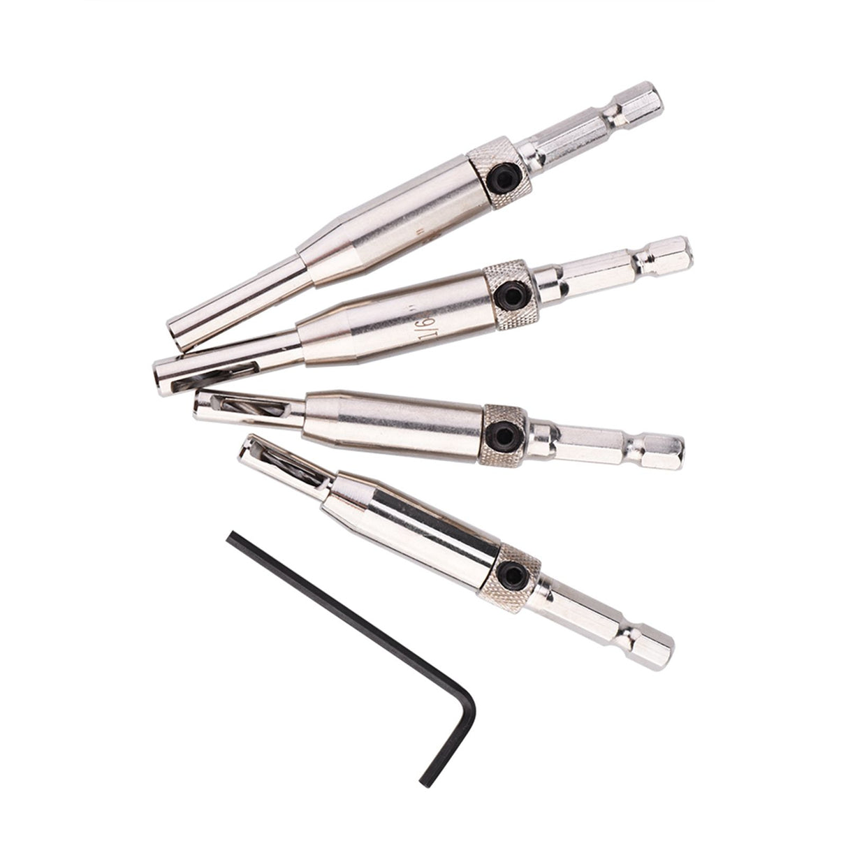 4pcs Hex Shank Self Centering Drill Bit Set Door Window Hinge Hole Puncher Woodworking Tool
