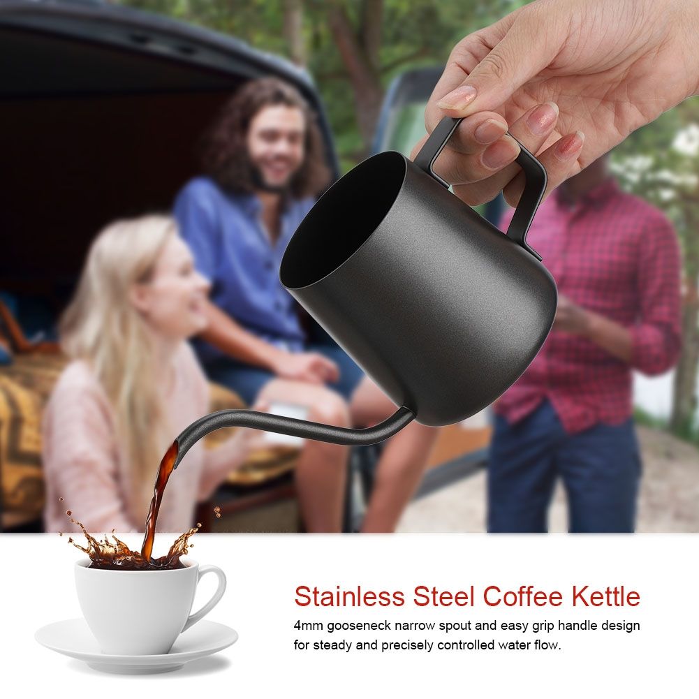 350 ml Stainless Steel Gooseneck Pour Over Drip Coffee Maker Tea Coffee Cup Pot Black
