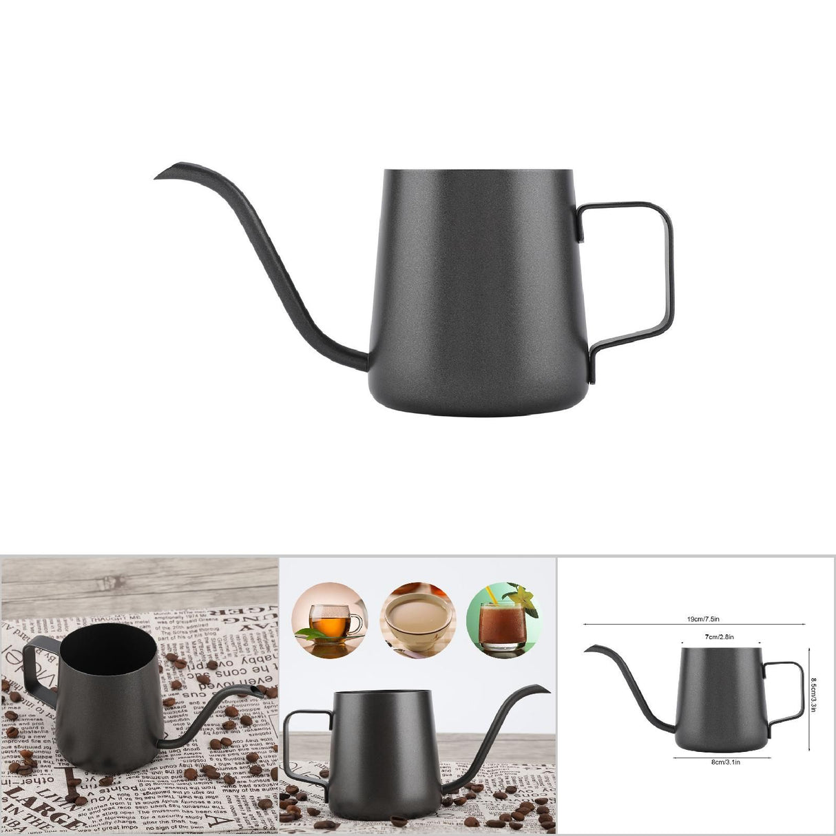 350 ml Stainless Steel Gooseneck Pour Over Drip Coffee Maker Tea Coffee Cup Pot Black