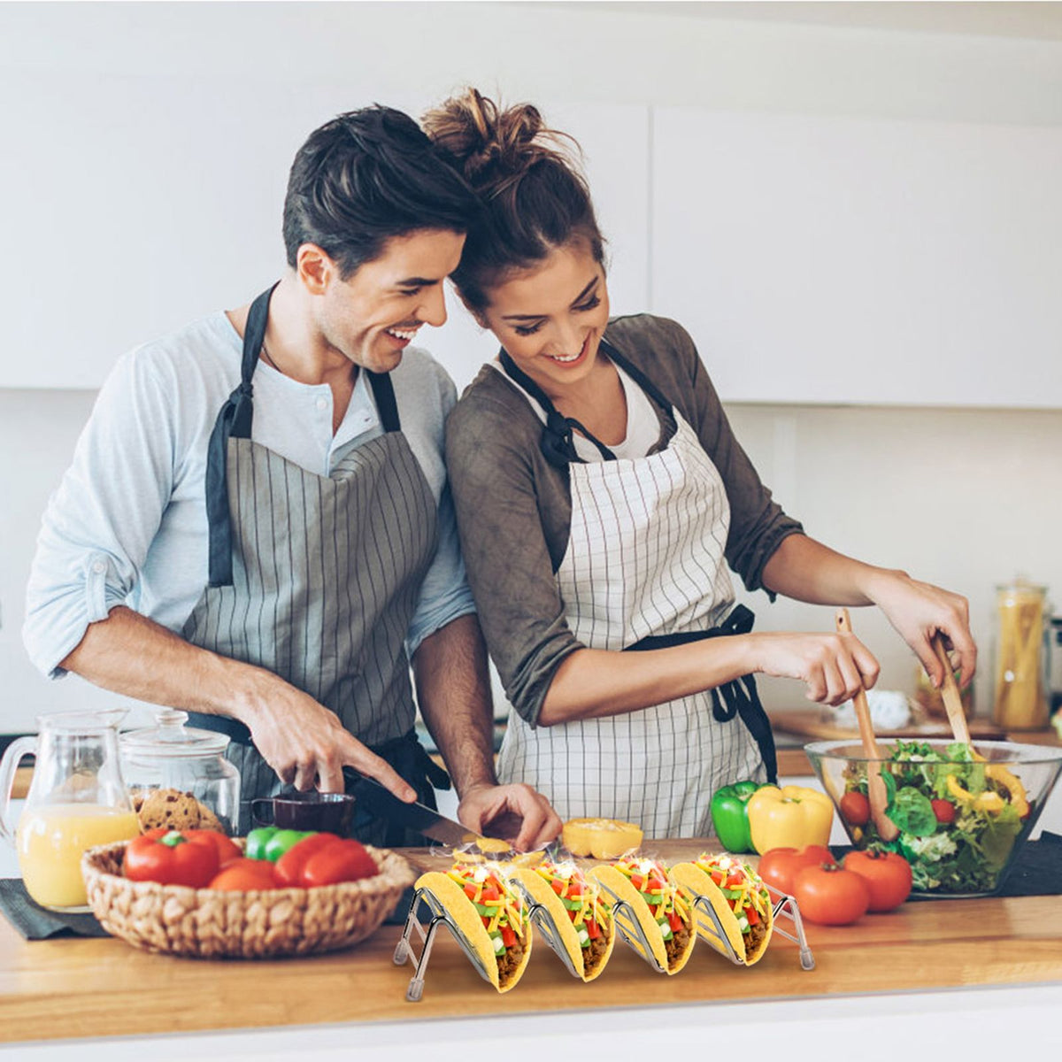 Ejoyous Taco Holder, 4 Pack Stainless Steel Taco Rack V Space Taco Stand with Protective Tips f