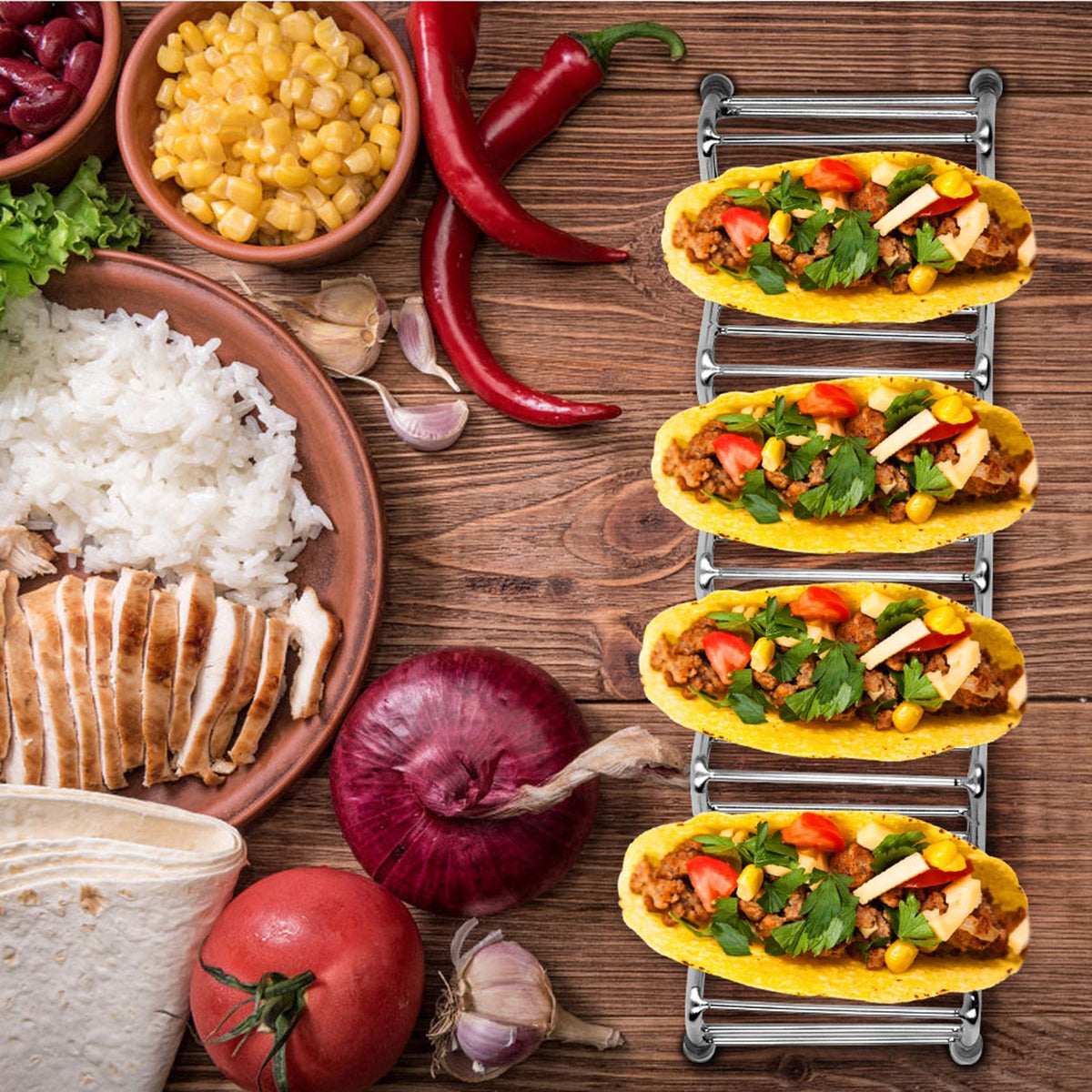 Ejoyous Taco Holder, 4 Pack Stainless Steel Taco Rack V Space Taco Stand with Protective Tips f