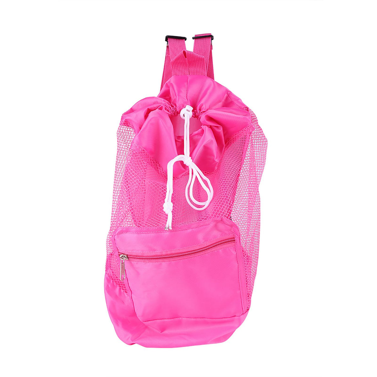 Portable Children Kids Mesh Drawstring Backpack Outdoor Beach Shell Toy Storage Bag (Pink)