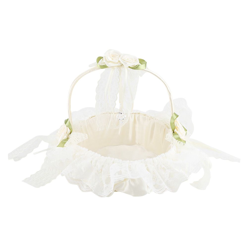 Romantic Lace Flower Girl Basket Bamboo Satin Bowknot Bridal Baskets for Wedding Party Decor