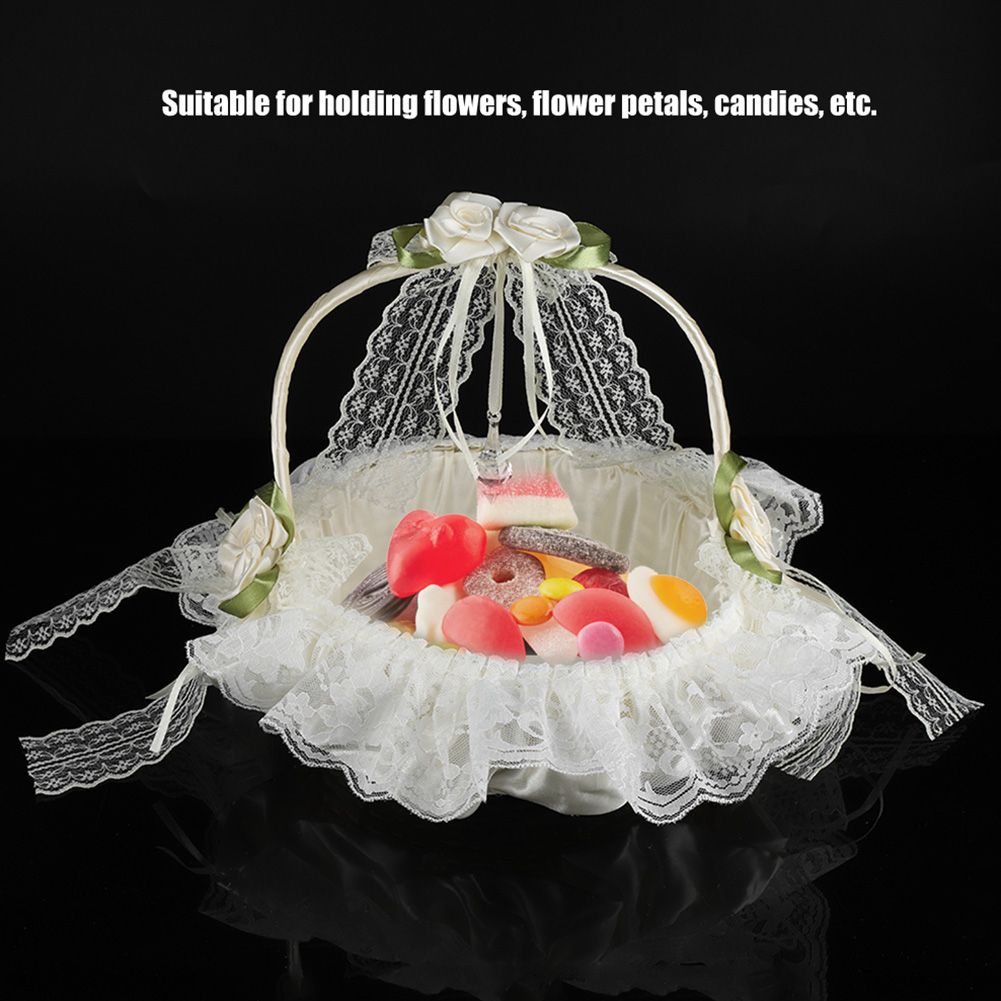 Romantic Lace Flower Girl Basket Bamboo Satin Bowknot Bridal Baskets for Wedding Party Decor