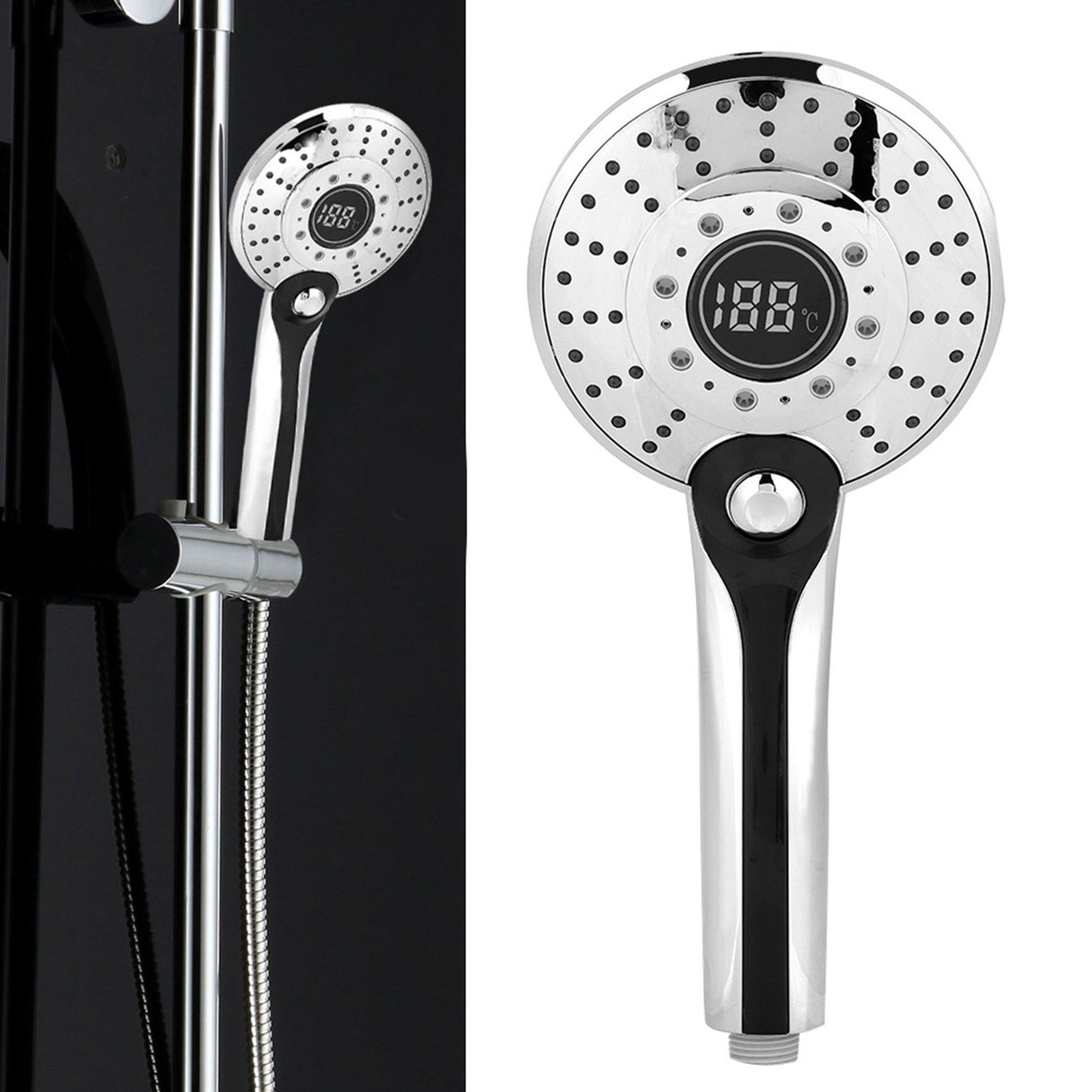 Digital Display Handheld Shower Head with 3-color Temperature Control LED Light 3 Spraying Mode