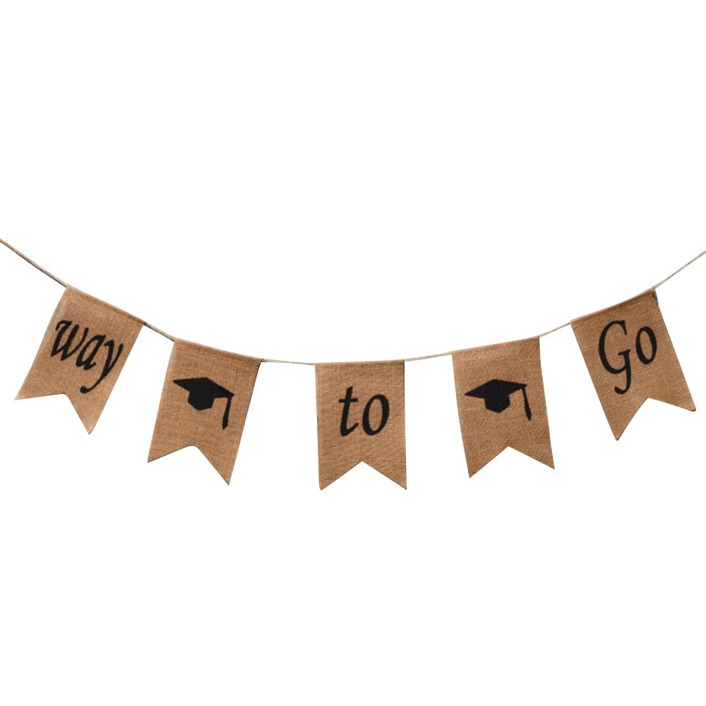 Doctoral Cap Burlap Banner Hanging Linen Swallowtail Flags for Graduation Ceremony Party Decor