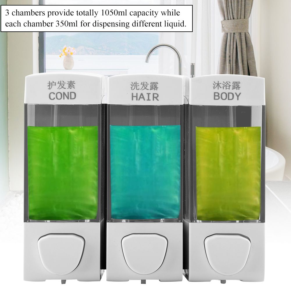 Wall Mounted 3-Chamber Liquid Lotion Shampoo Soap Dispenser Set Bathroom Accessories