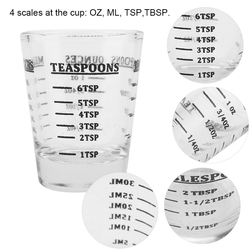 Small Glass Measuring Cup Oz / Ml / Teaspoon / Tablespoon 4 Scales 1ounce 30ml Kitchen Tool