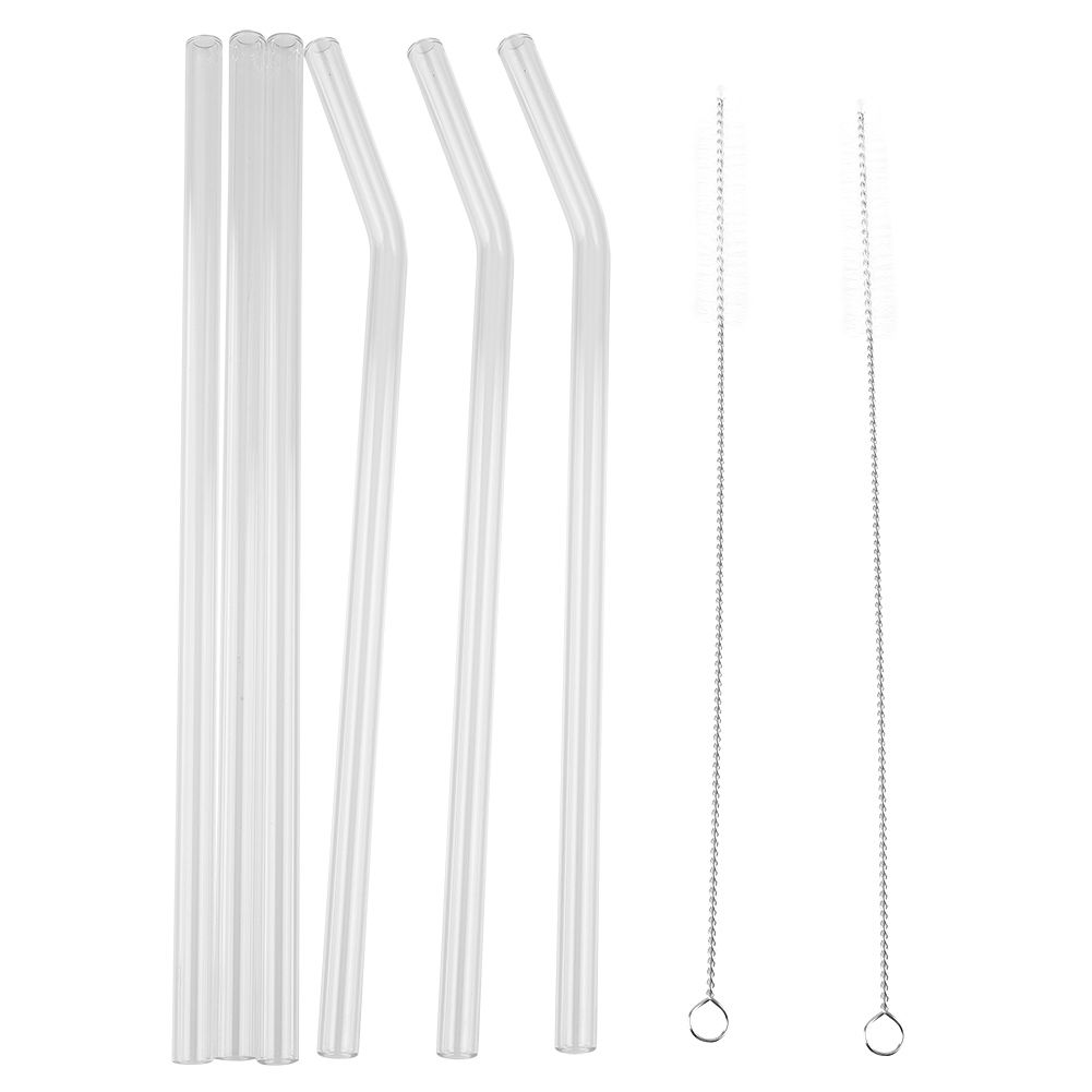 Reusable Eco friendly Glass Drinking Straw with Cleaning Brush Transparent Convenient Tableware