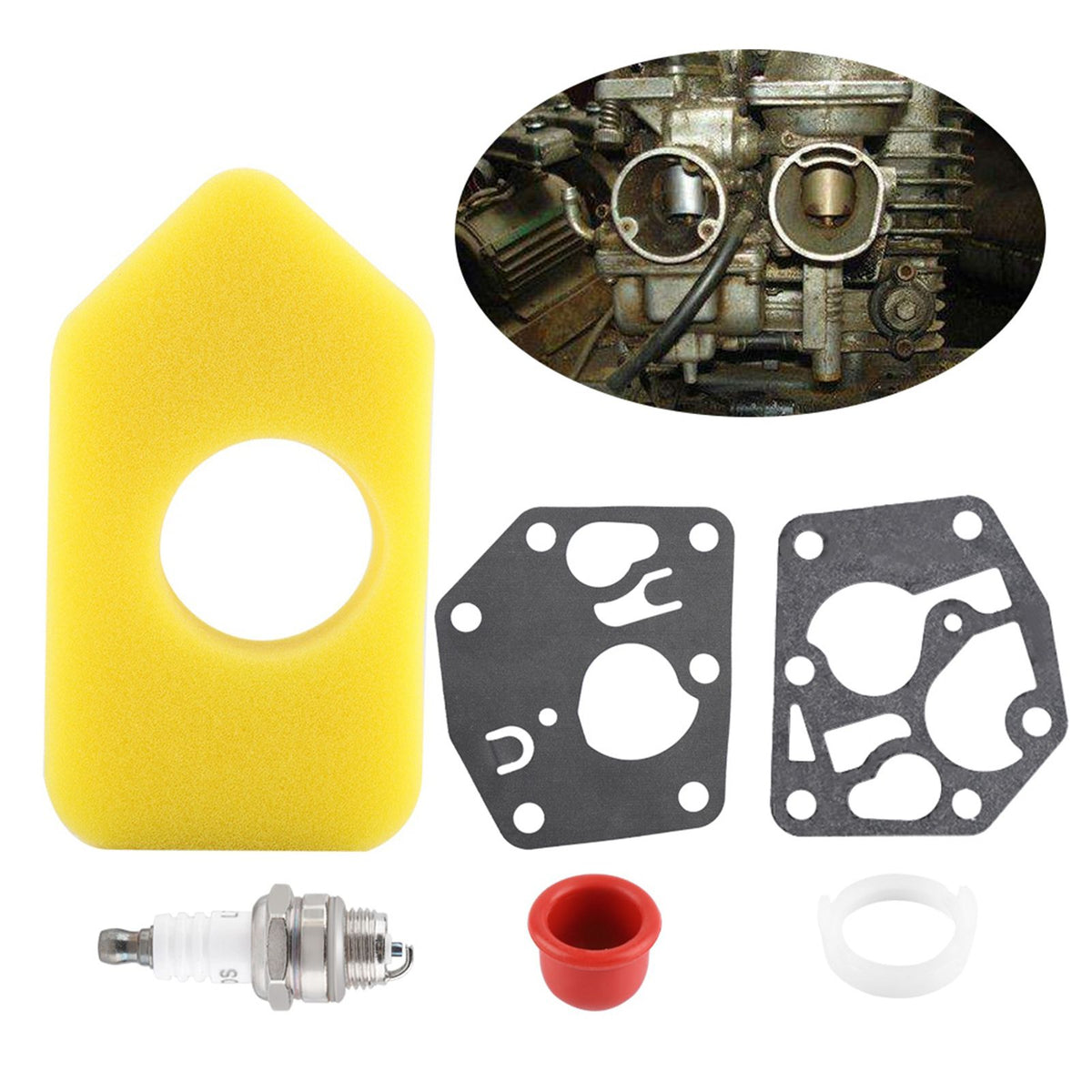 Carburetor Diaphragm Gasket Air Filter Spark Plug Kit for Briggs & Stratton Many Small Engines