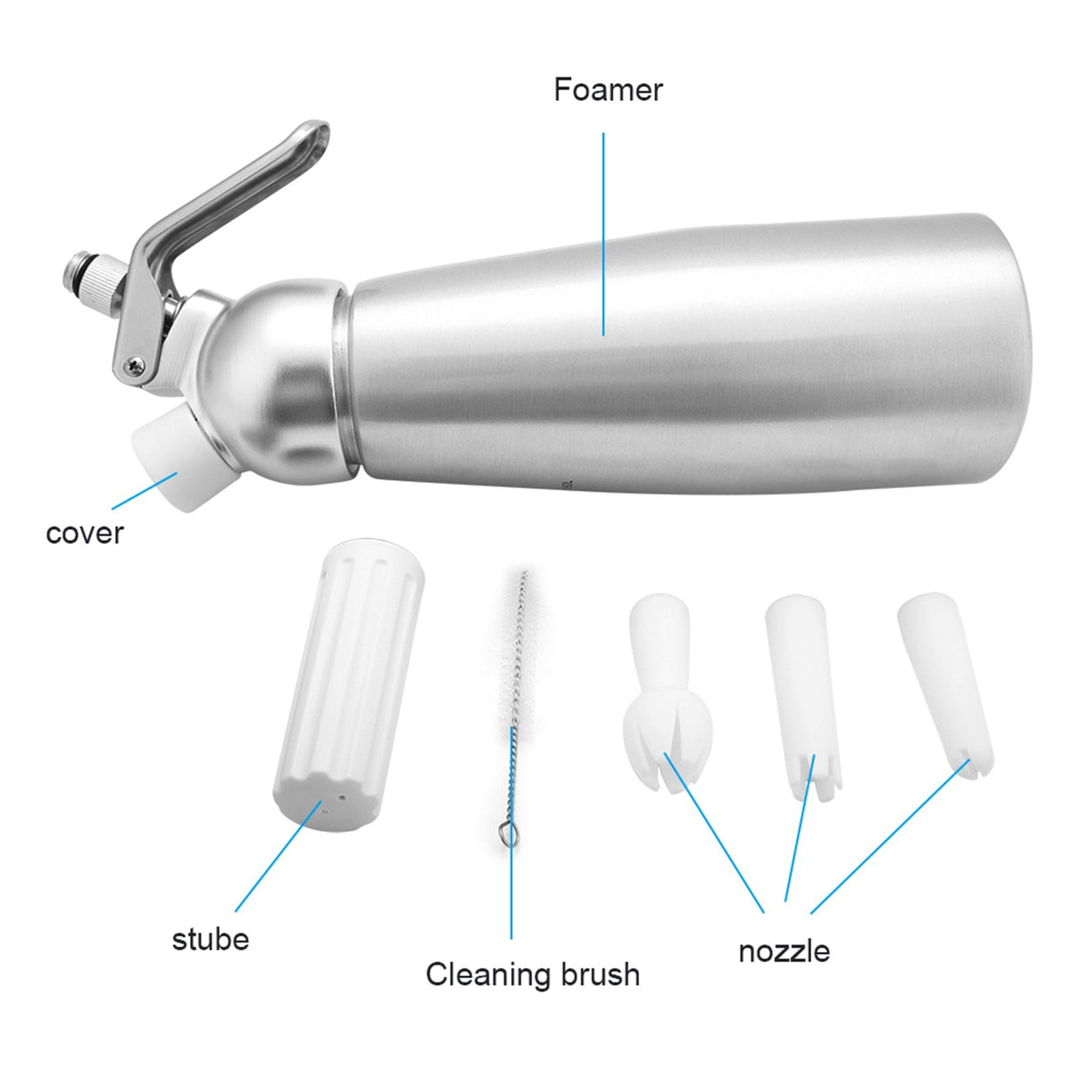 Aluminum Whipped Cream Dispenser Bundle With Three Nozzles Kitchen 1000ml