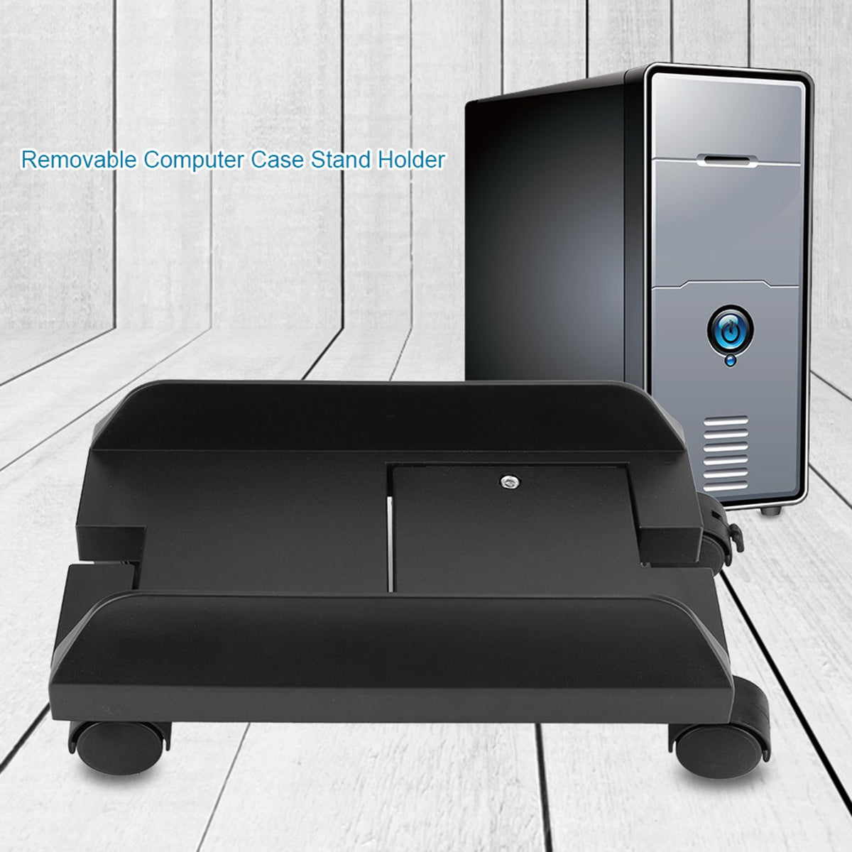 Removable Computer Case Stand Holder Bracket Desktop Mainframe Storage Rack with Brake(Black)