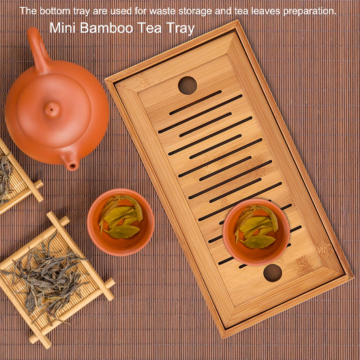 1Pc Bamboo Mini Tea Serving Tray Chinese Gongfu Tea Plate for Home Office Table
