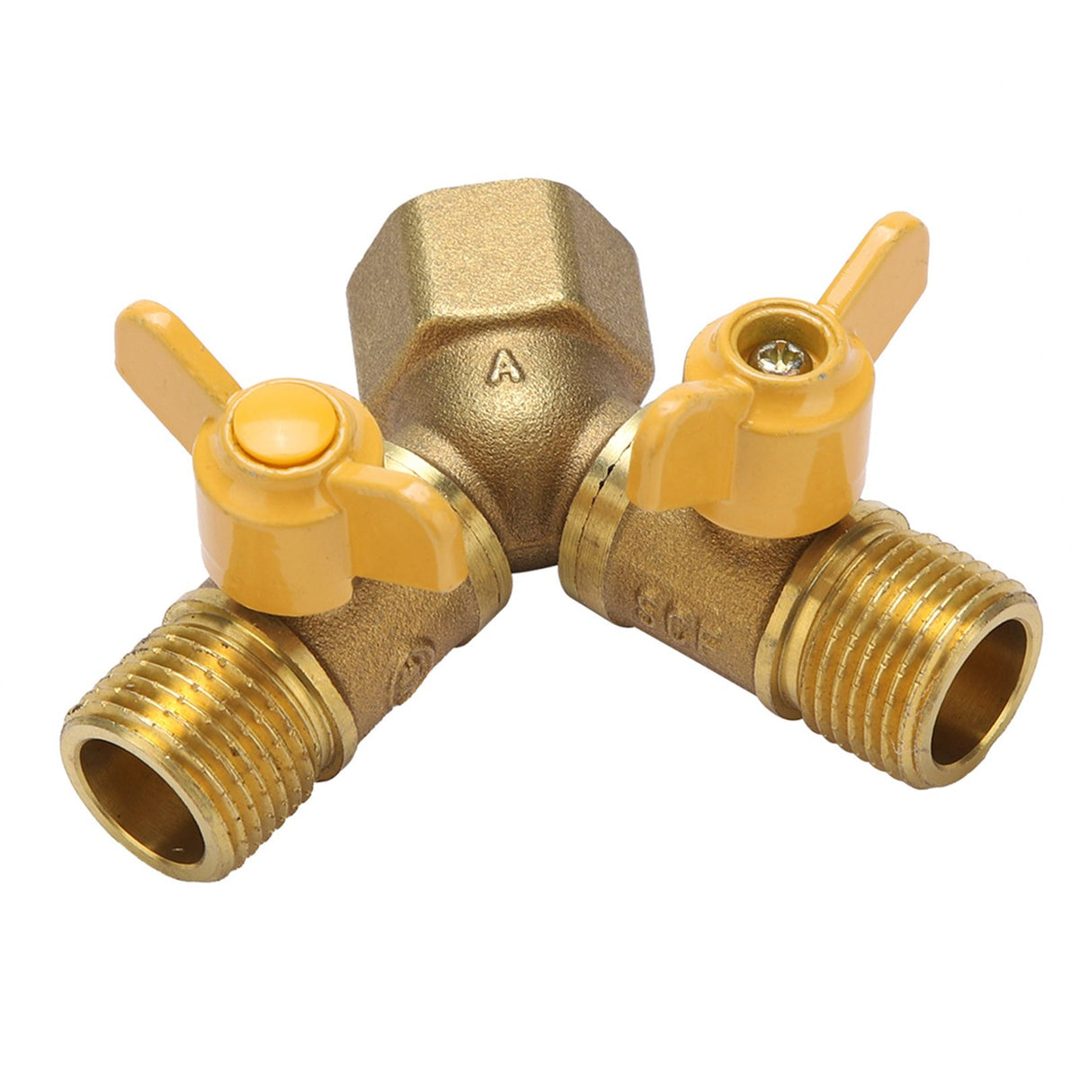 G1/2 Brass Garden Irrigation 2 Way Double Tap Hose Adapter Dual Faucet Connector