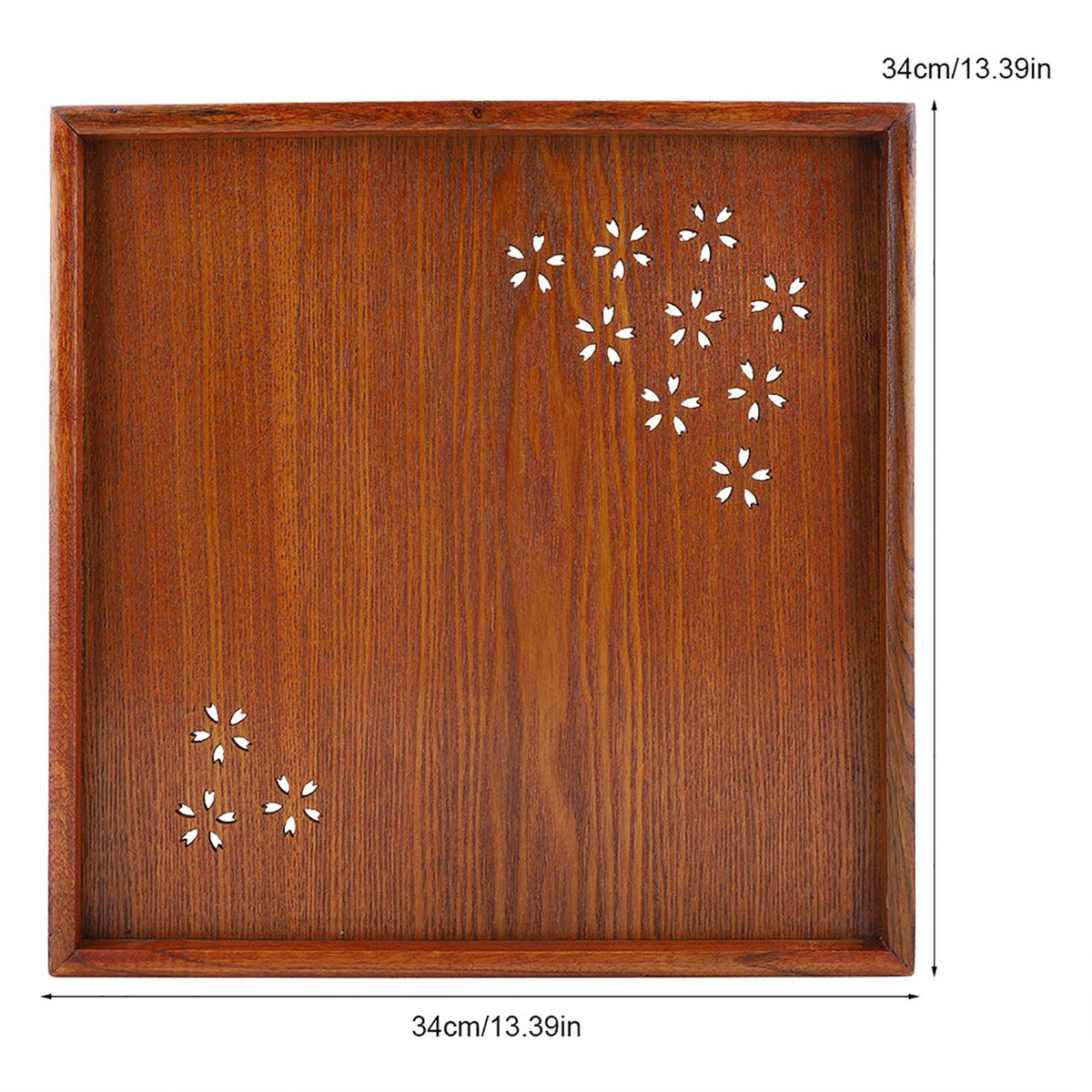 Traditional Wooden Tea Plate Coffee Fruits Snacks Serving Tray Dish for Home Restaurant 34*34cm