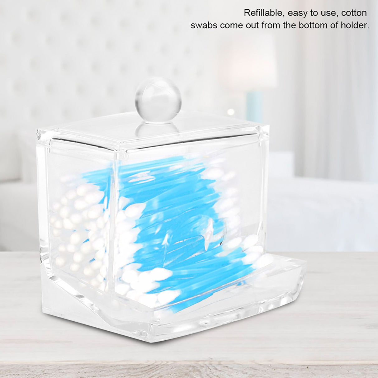 Acrylic Clear Cotton Swab Dispenser Storage Box Holder Desktop Cosmetic Makeup Case