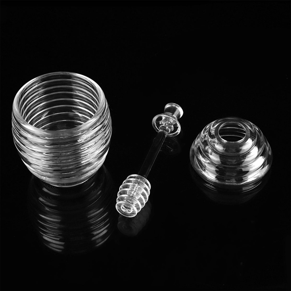 265ml Transparent Beehive shaped Honey Jar with Dripper Stick for Storing and Dispensing Honey